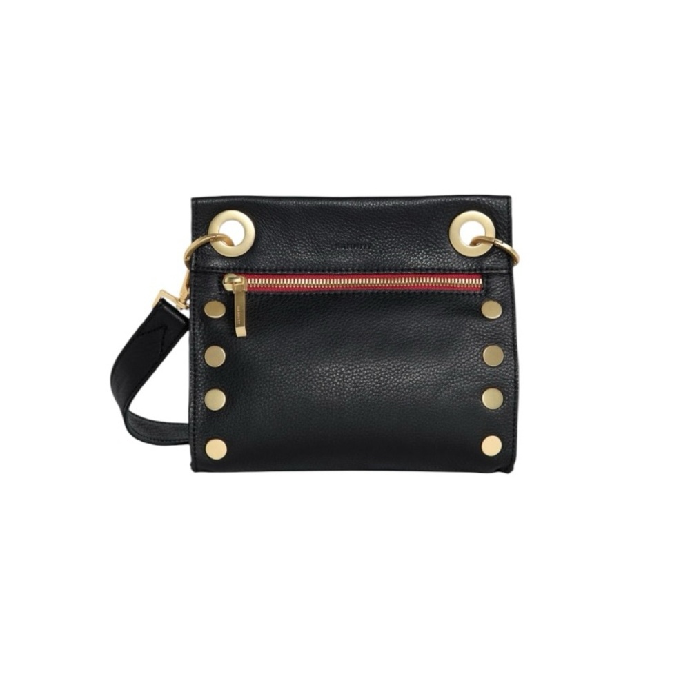 HAMMITT Small Tony Black Leather Crossbody Bag with Gold & Red Interior